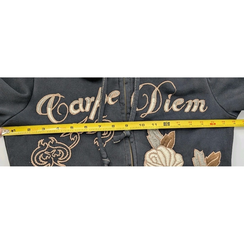Y2K Limited Miss Me Le lotus Bleu Embroidered Distressed Skull Full Zip Hoodie M - Picture 12 of 14